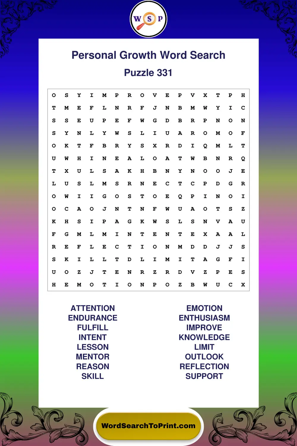 Personal Growth Word Search Puzzle 331