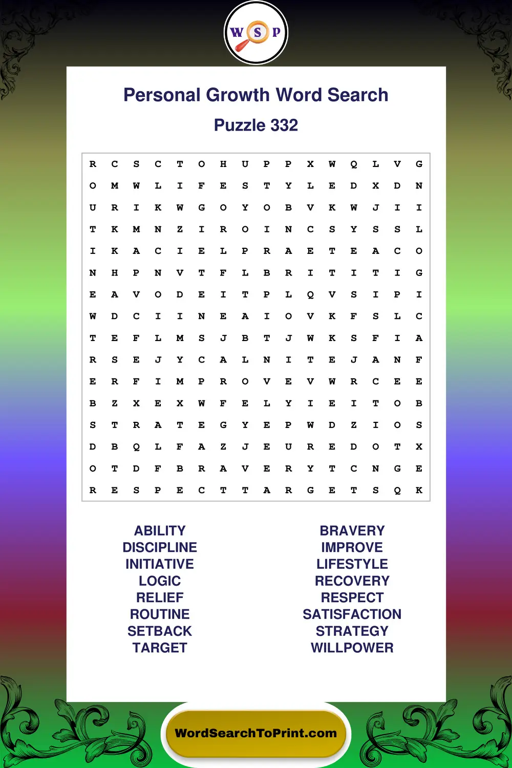Personal Growth Word Search Puzzle 332