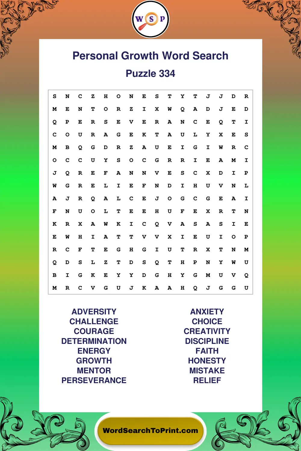 Personal Growth Word Search Puzzle 334