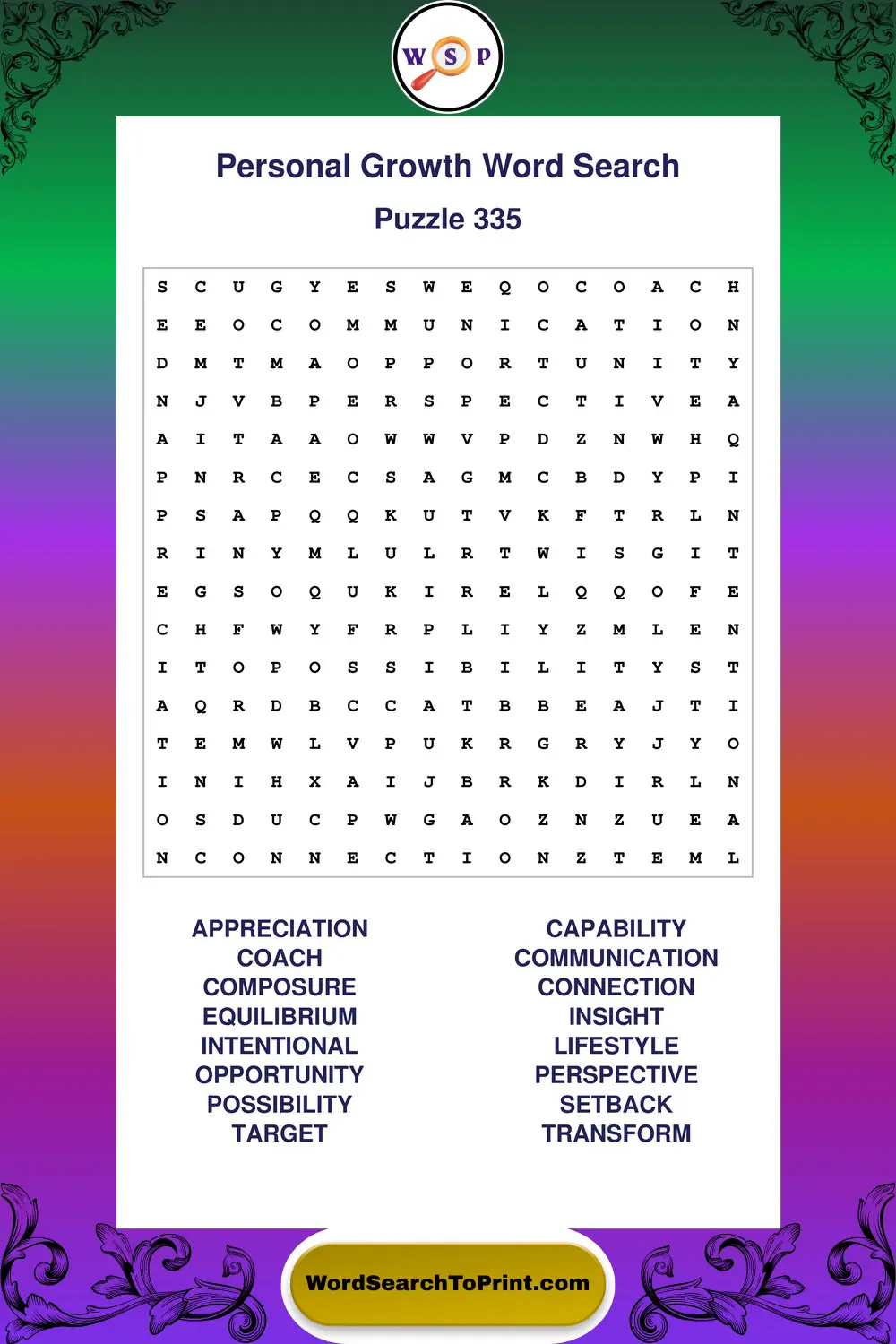 Personal Growth Word Search Puzzle 335