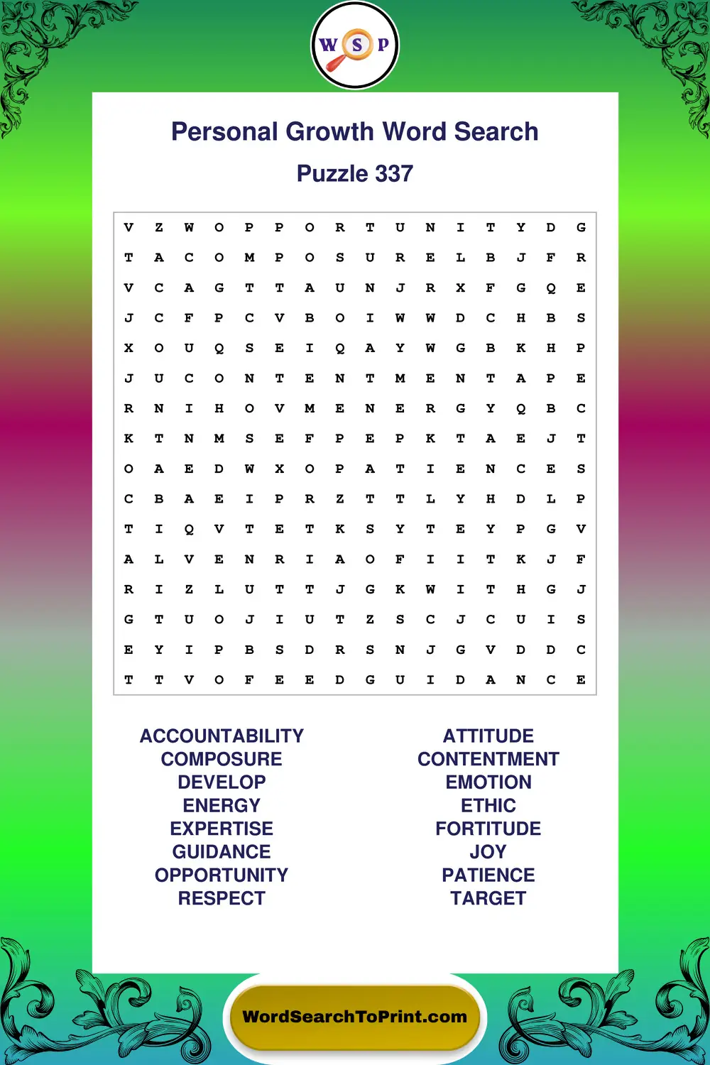 Personal Growth Word Search Puzzle 337