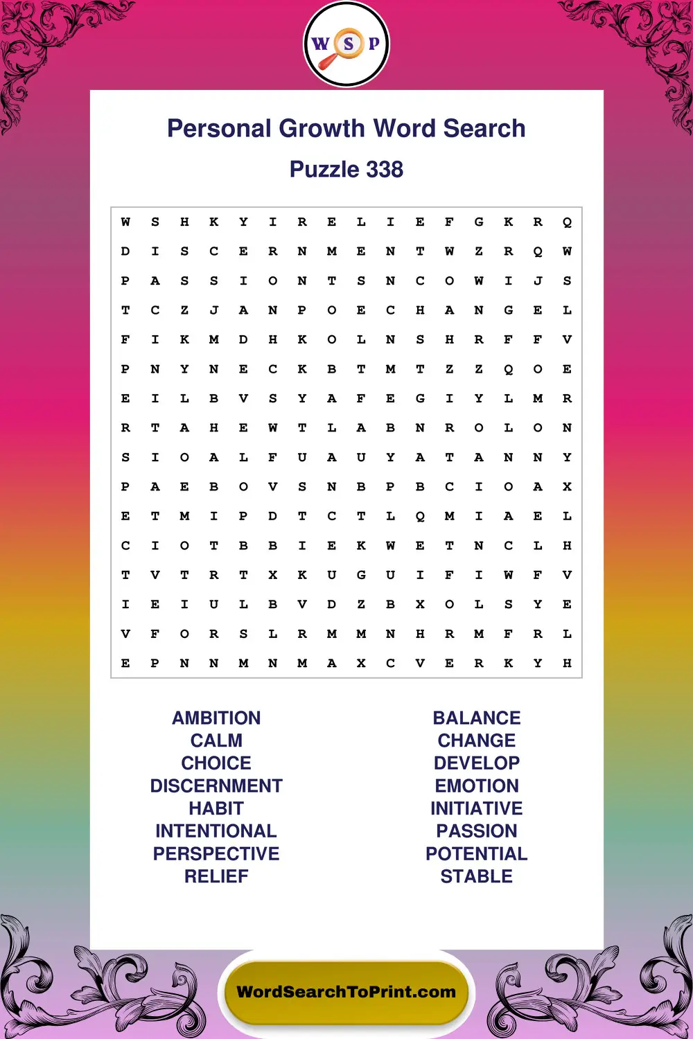 Personal Growth Word Search Puzzle 338