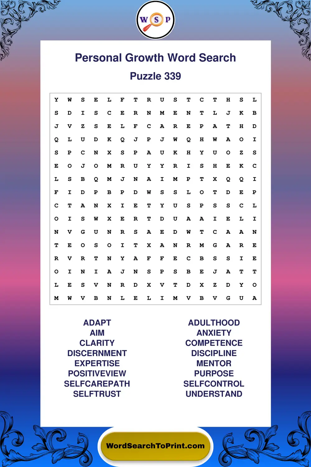 Personal Growth Word Search Puzzle 339