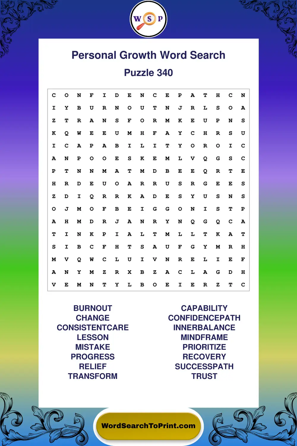 Personal Growth Word Search Puzzle 340