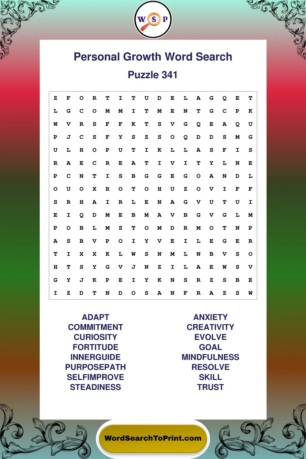 Personal Growth Word Search Puzzle 341