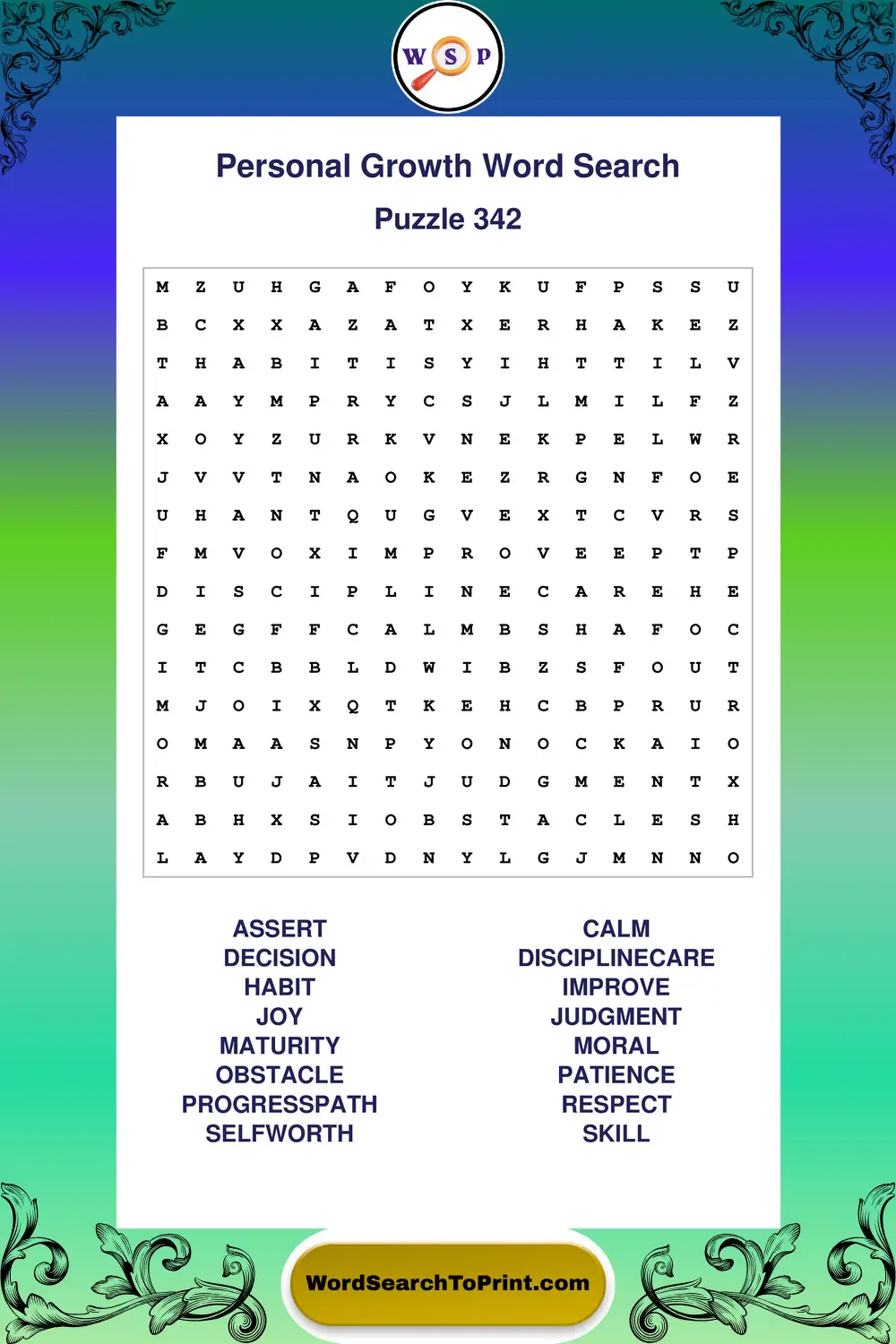 Personal Growth Word Search Puzzle 342
