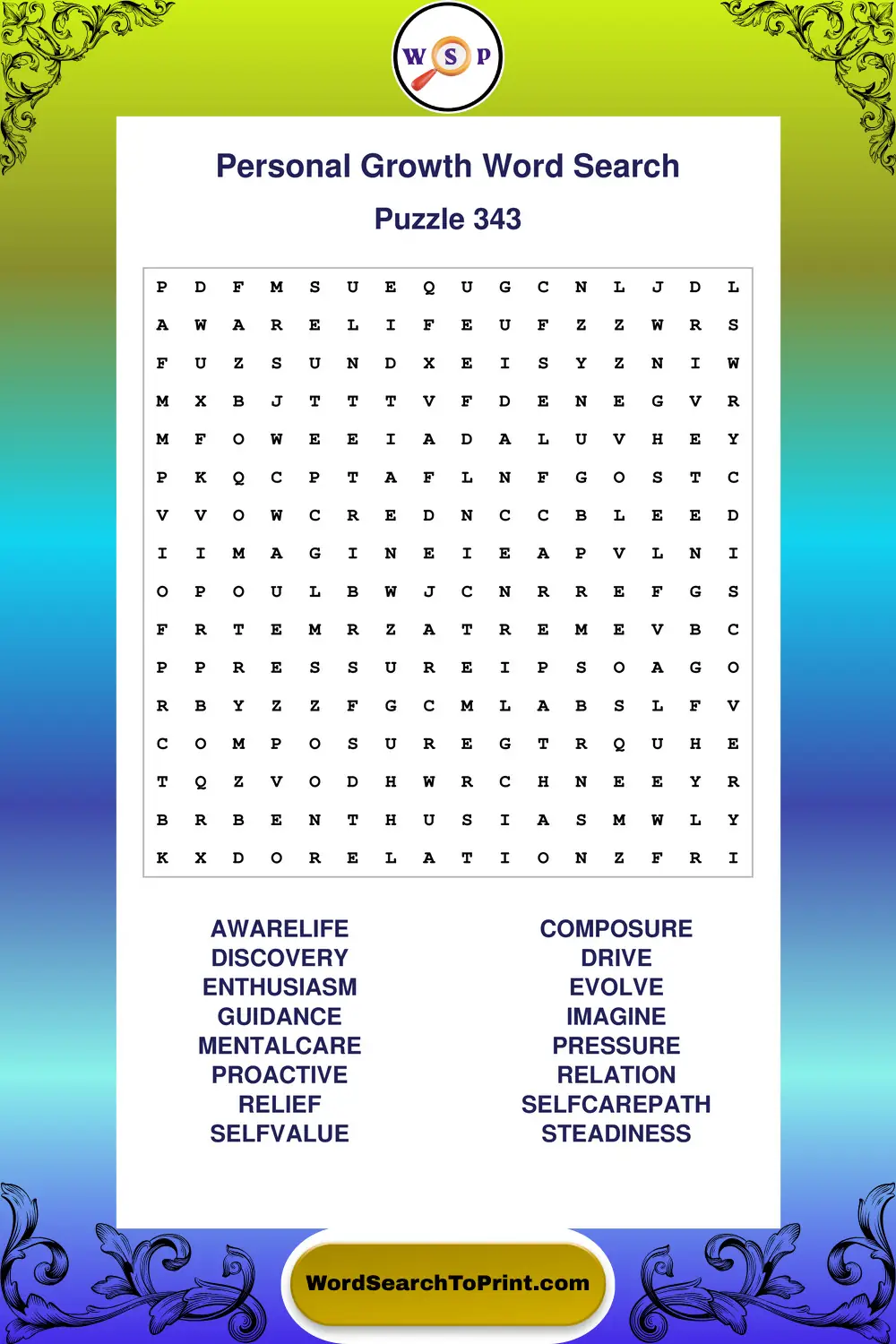 Personal Growth Word Search Puzzle 343
