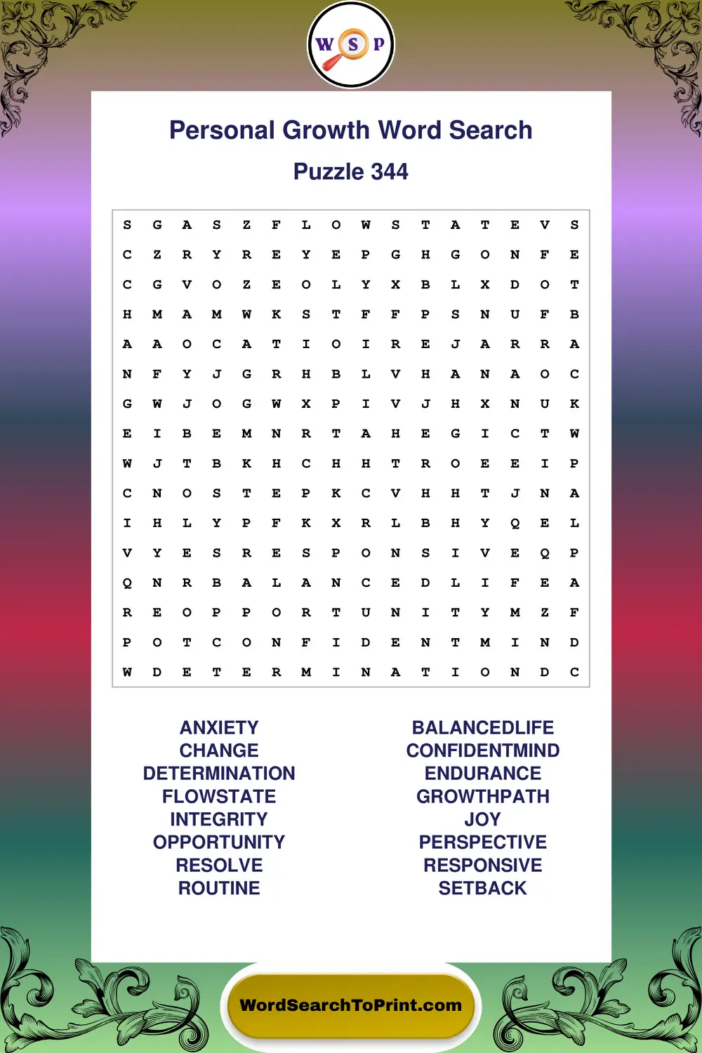 Personal Growth Word Search Puzzle 344