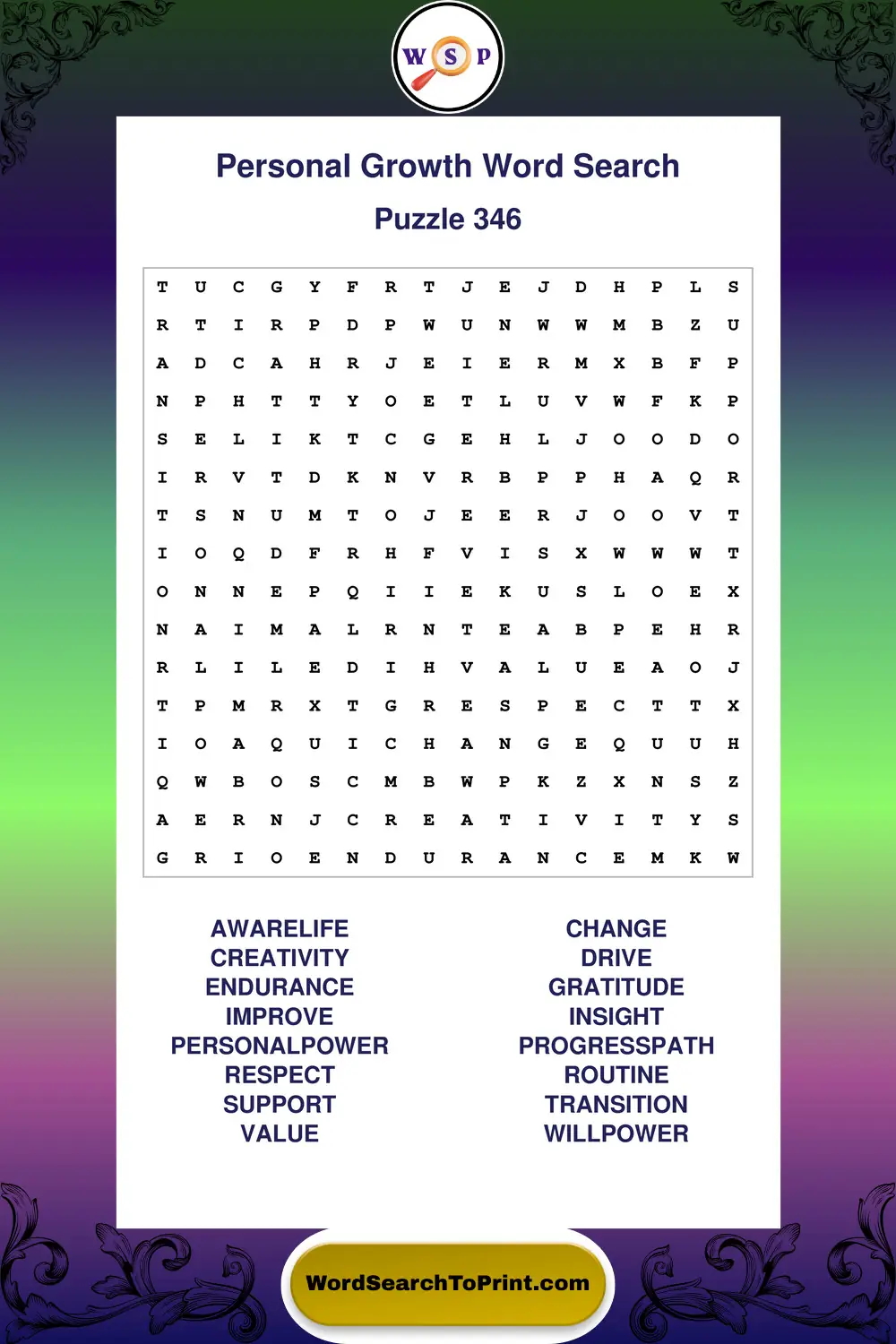 Personal Growth Word Search Puzzle 346