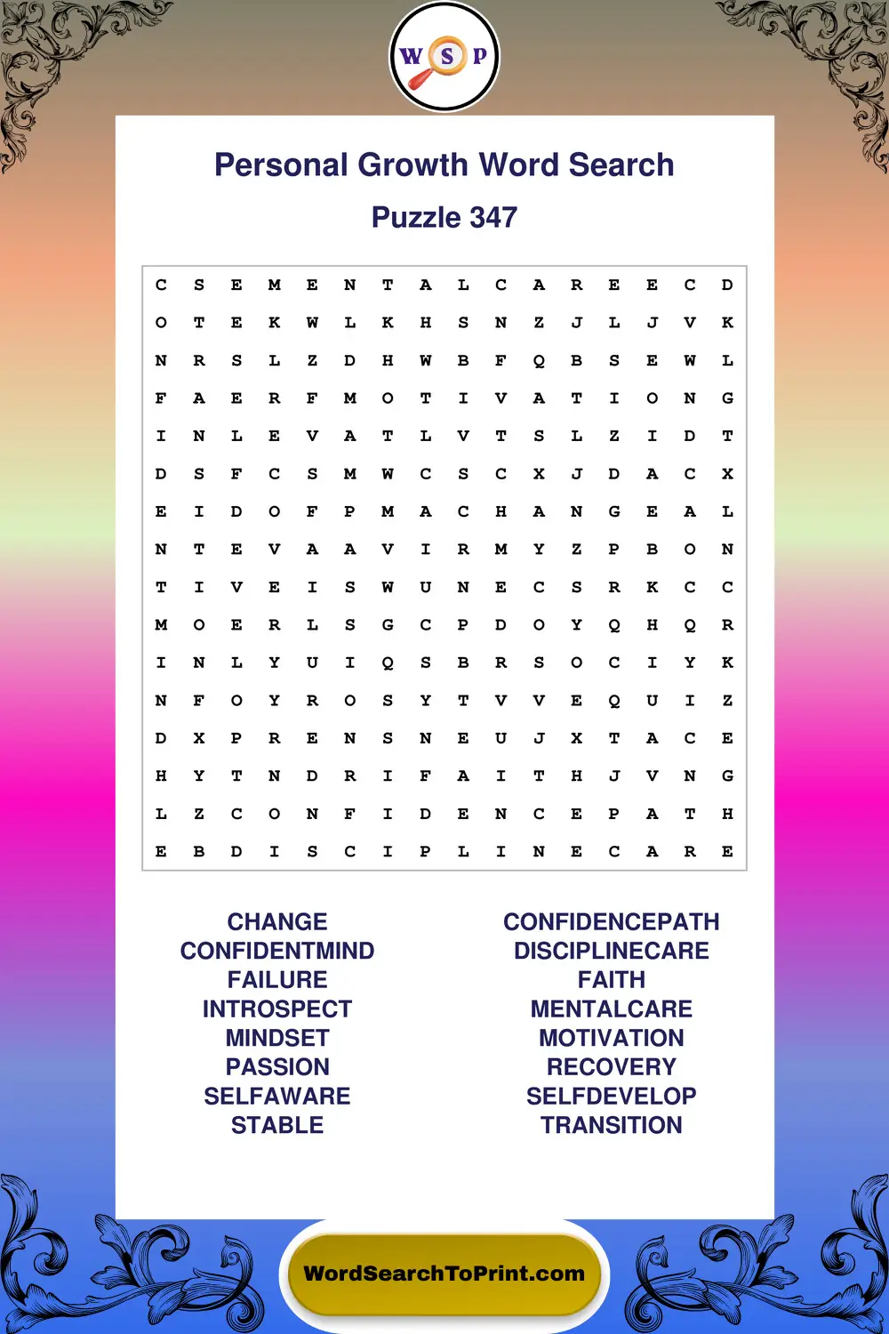Personal Growth Word Search Puzzle 347