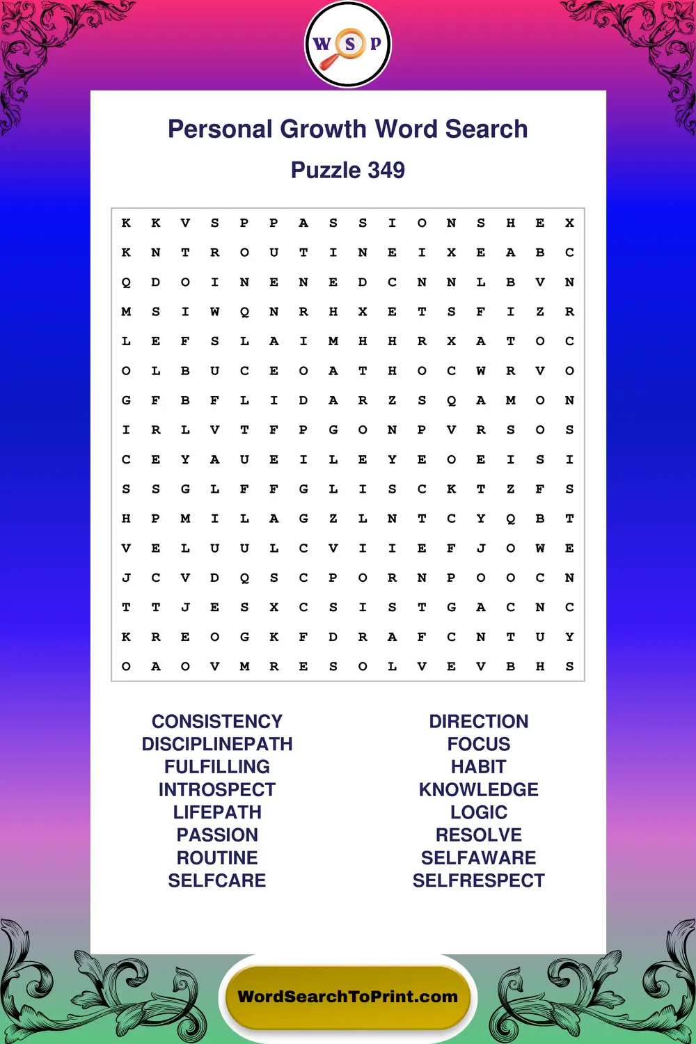 Personal Growth Word Search Puzzle 349