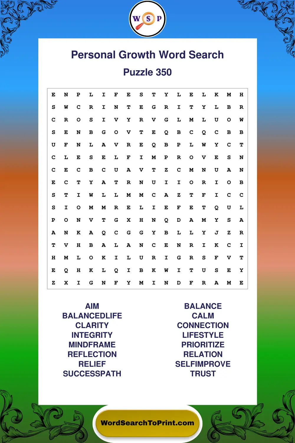 Personal Growth Word Search Puzzle 350