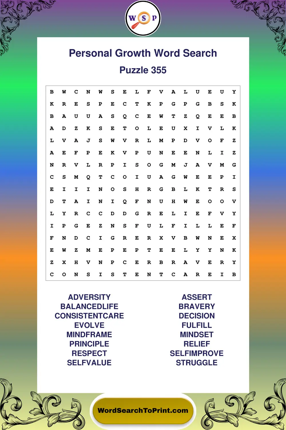 Personal Growth Word Search Puzzle 355