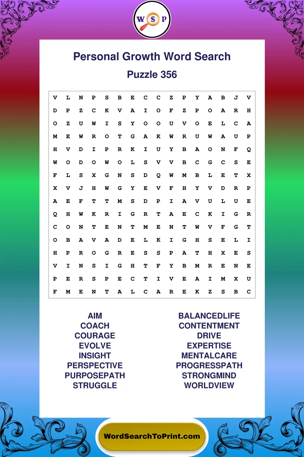 Personal Growth Word Search Puzzle 356