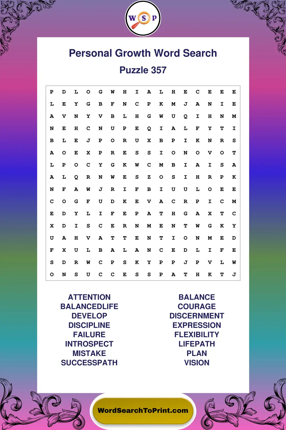 Personal Growth Word Search Puzzle 357