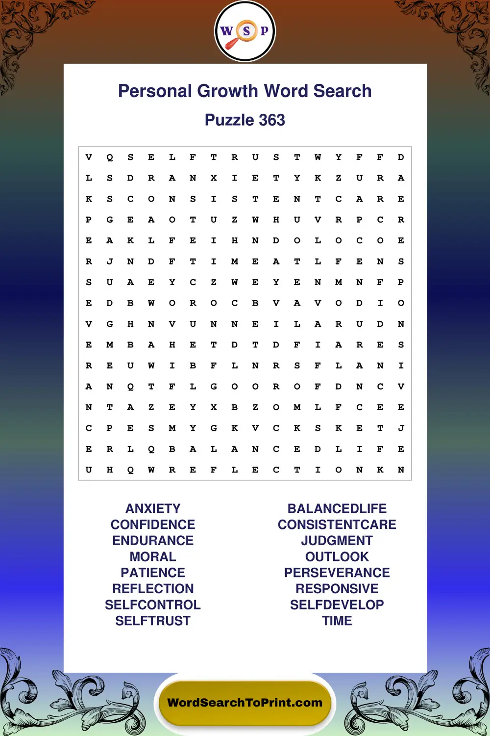 Personal Growth Word Search Puzzle 363