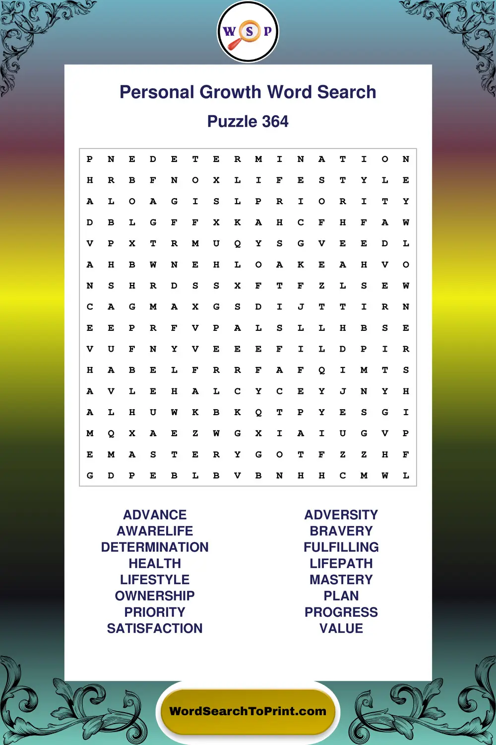 Personal Growth Word Search Puzzle 364