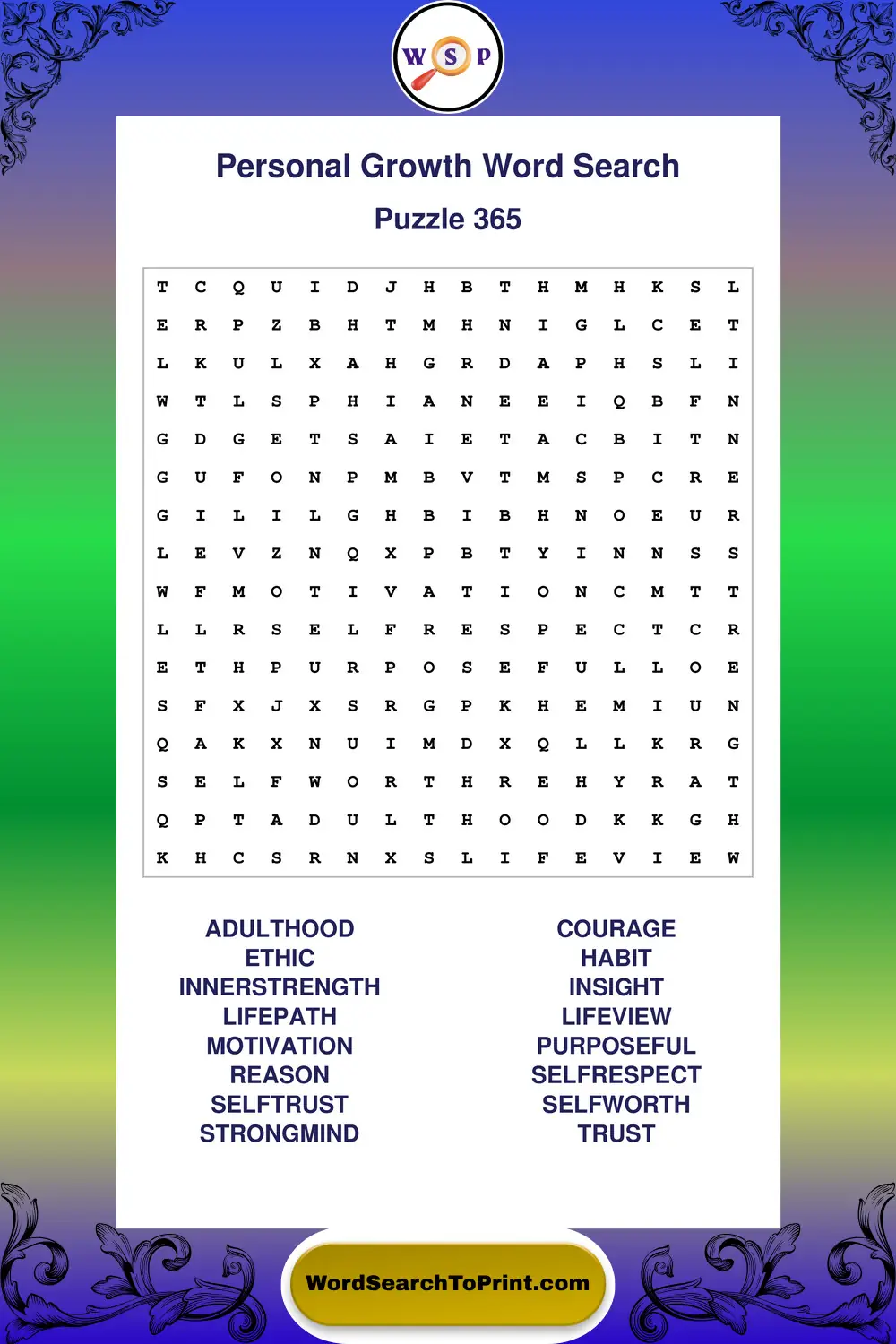 Personal Growth Word Search Puzzle 365