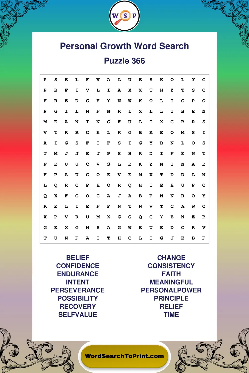 Personal Growth Word Search Puzzle 366