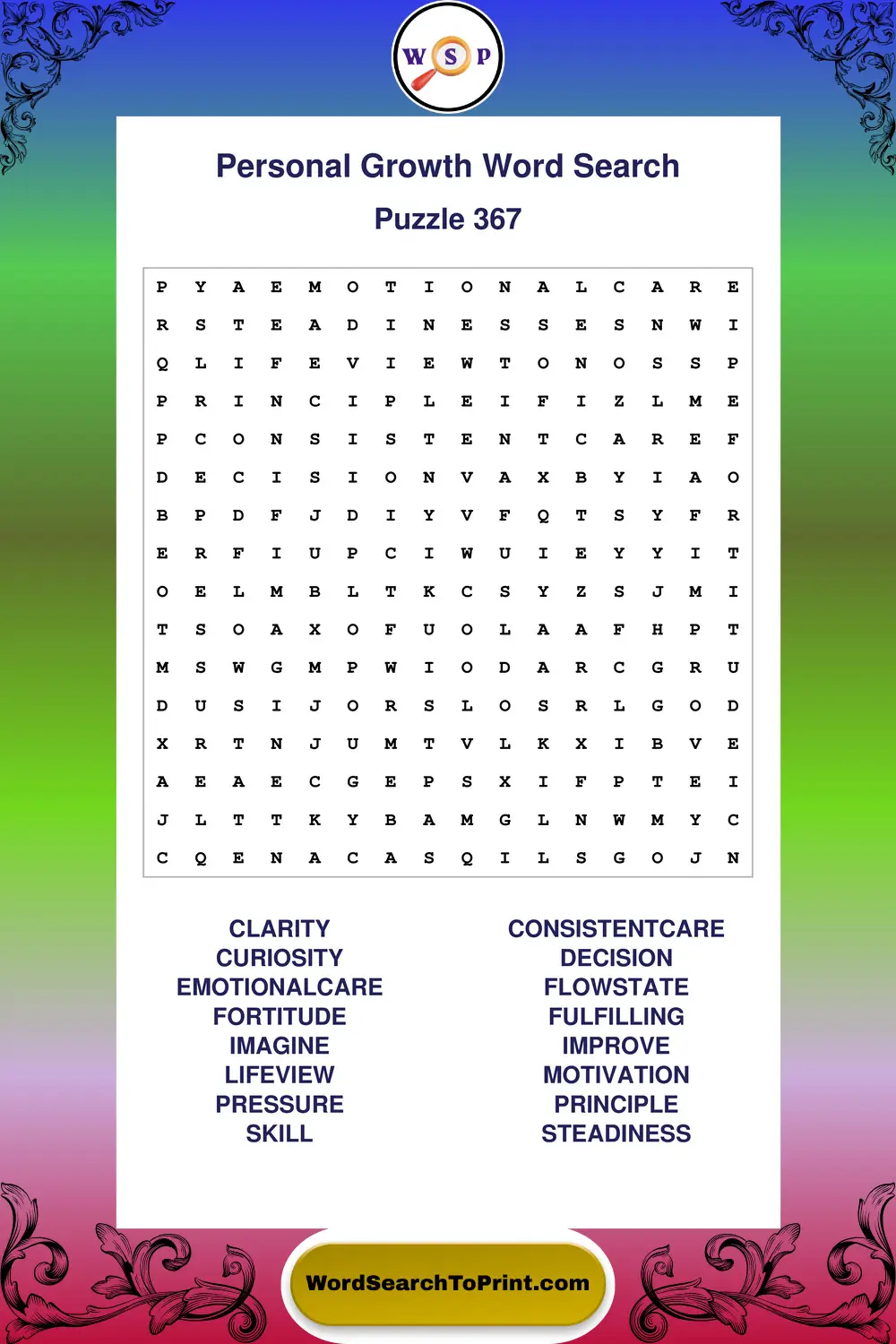 Personal Growth Word Search Puzzle 367