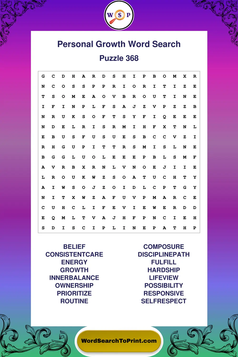 Personal Growth Word Search Puzzle 368