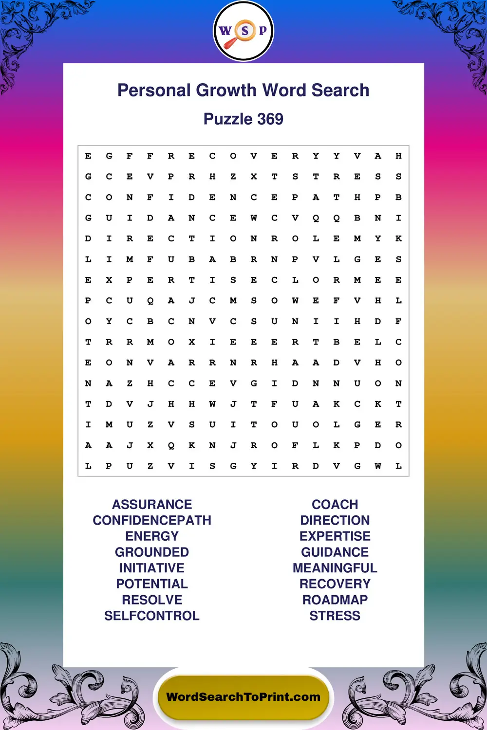 Personal Growth Word Search Puzzle 369