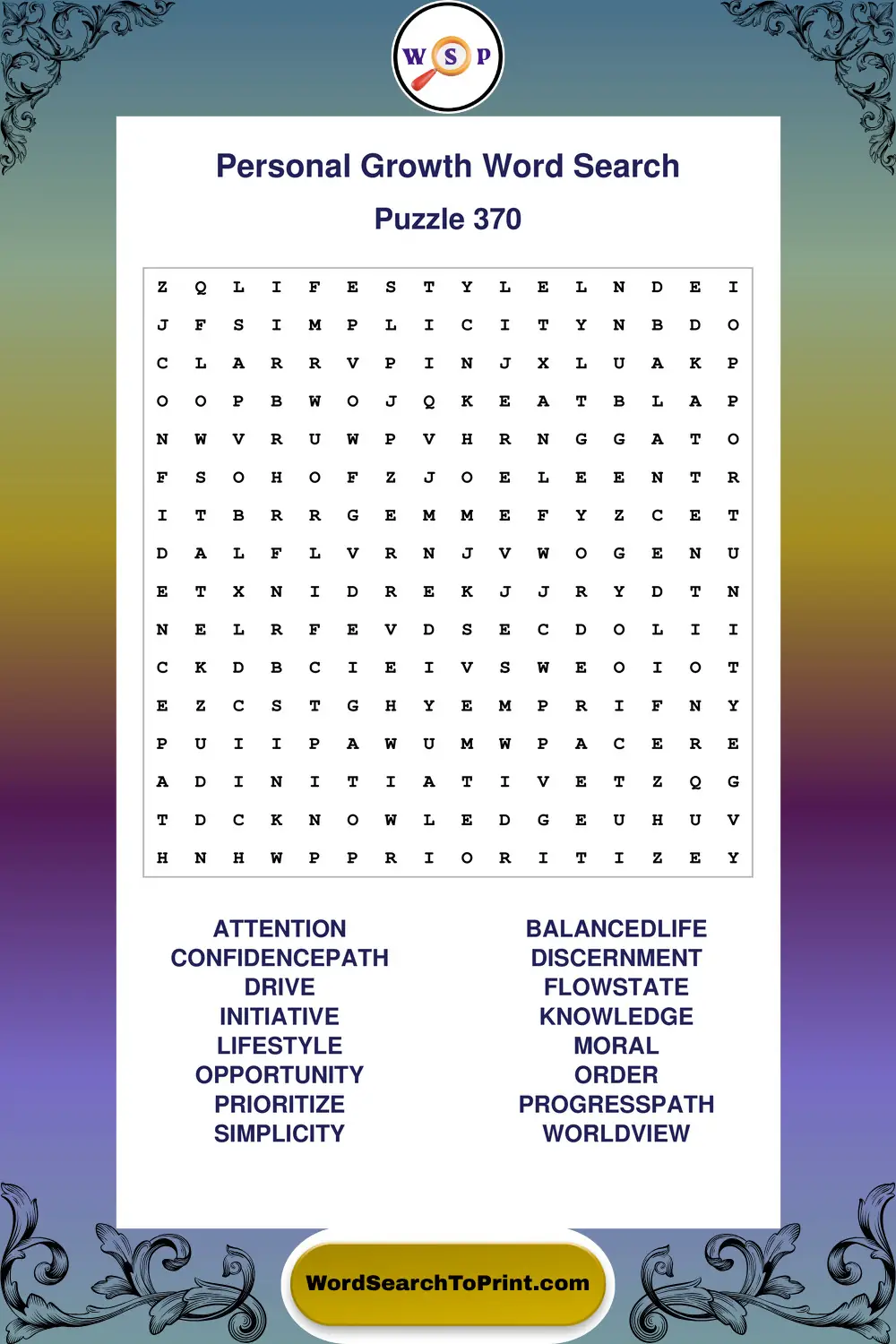 Personal Growth Word Search Puzzle 370