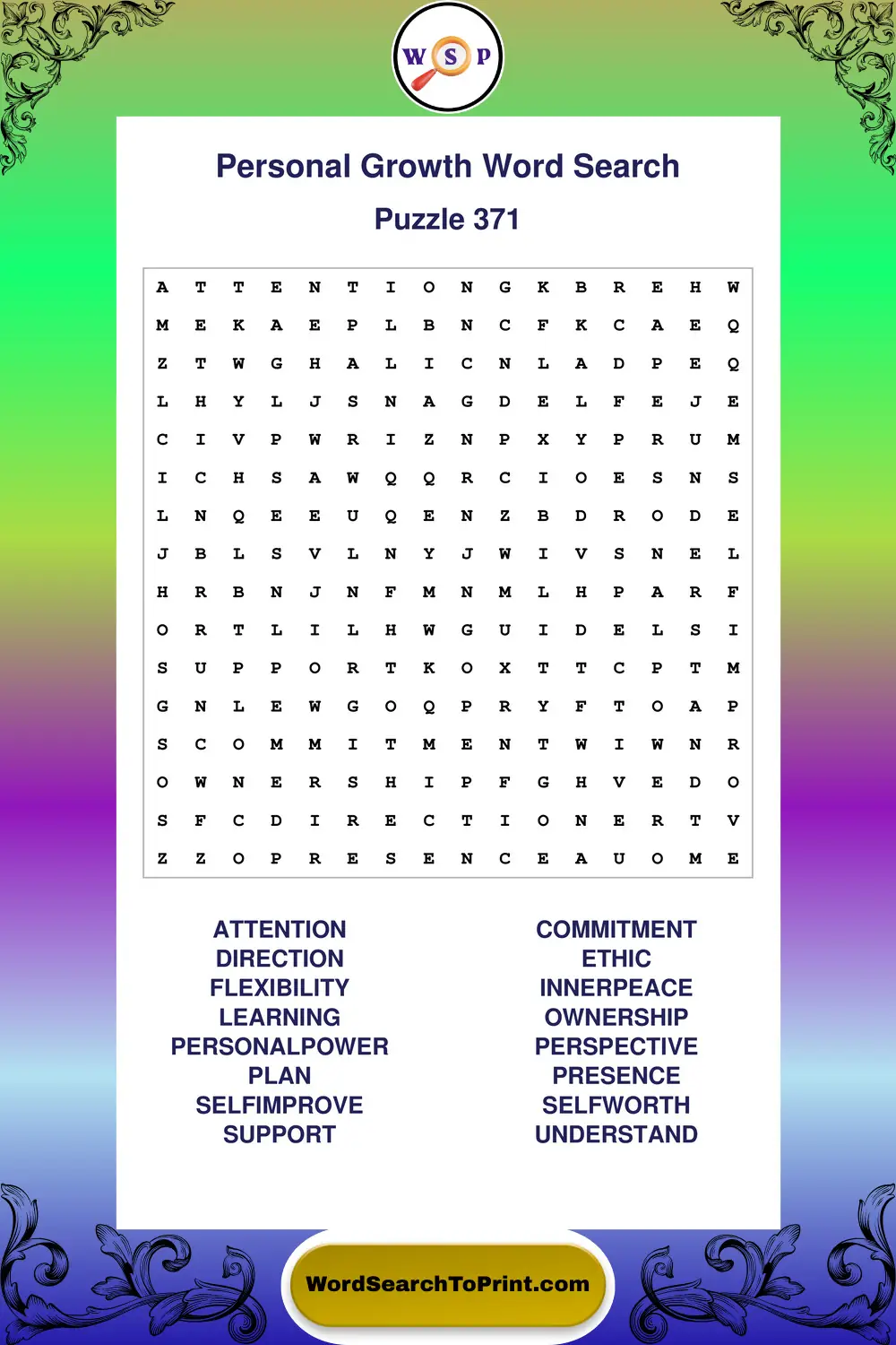 Personal Growth Word Search Puzzle 371
