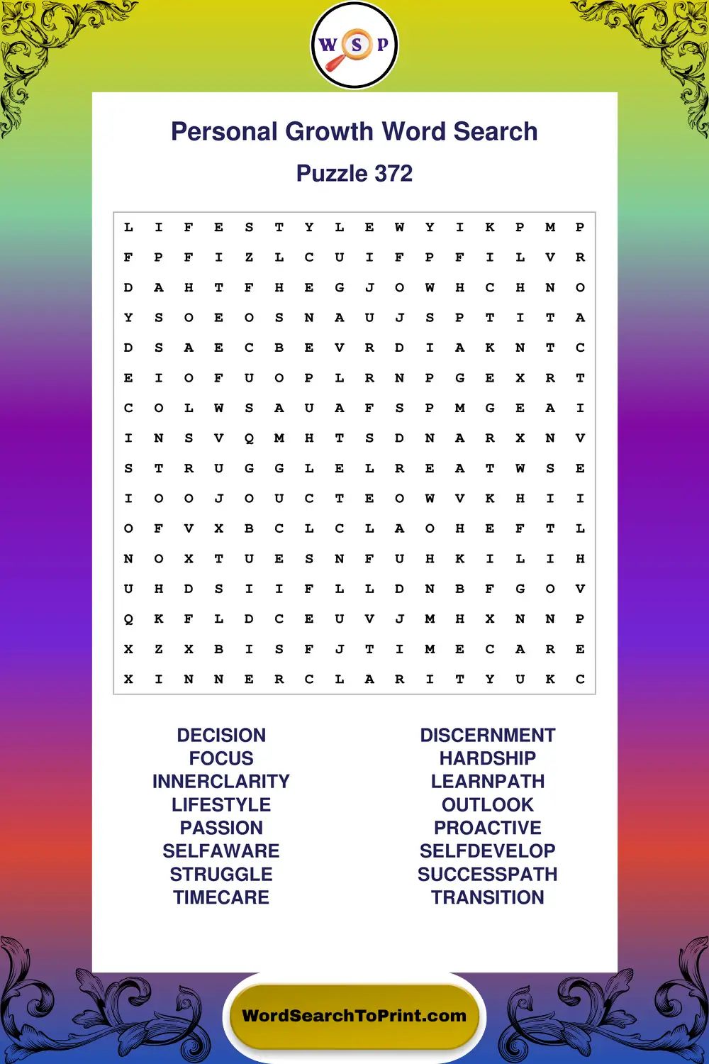 Personal Growth Word Search Puzzle 372