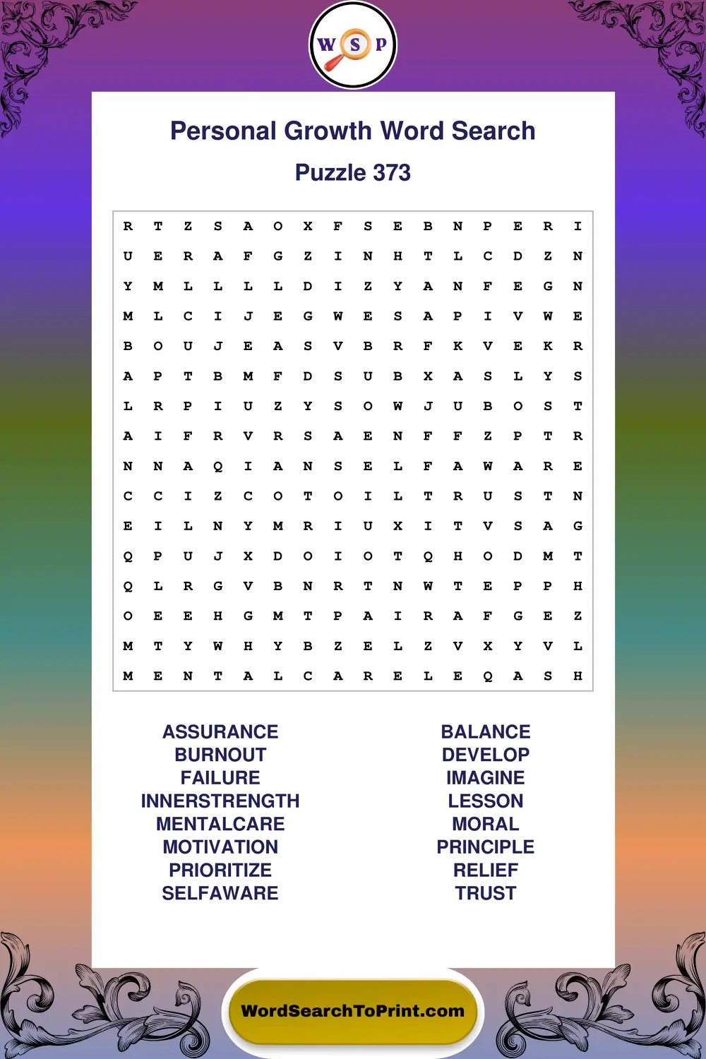 Personal Growth Word Search Puzzle 373