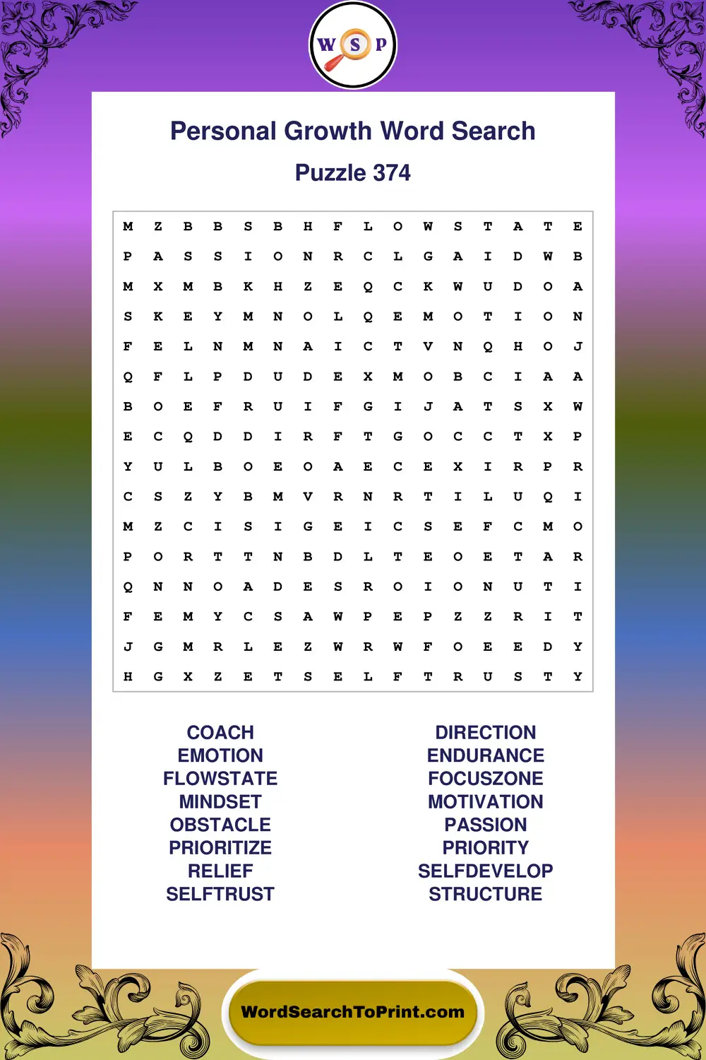 Personal Growth Word Search Puzzle 374