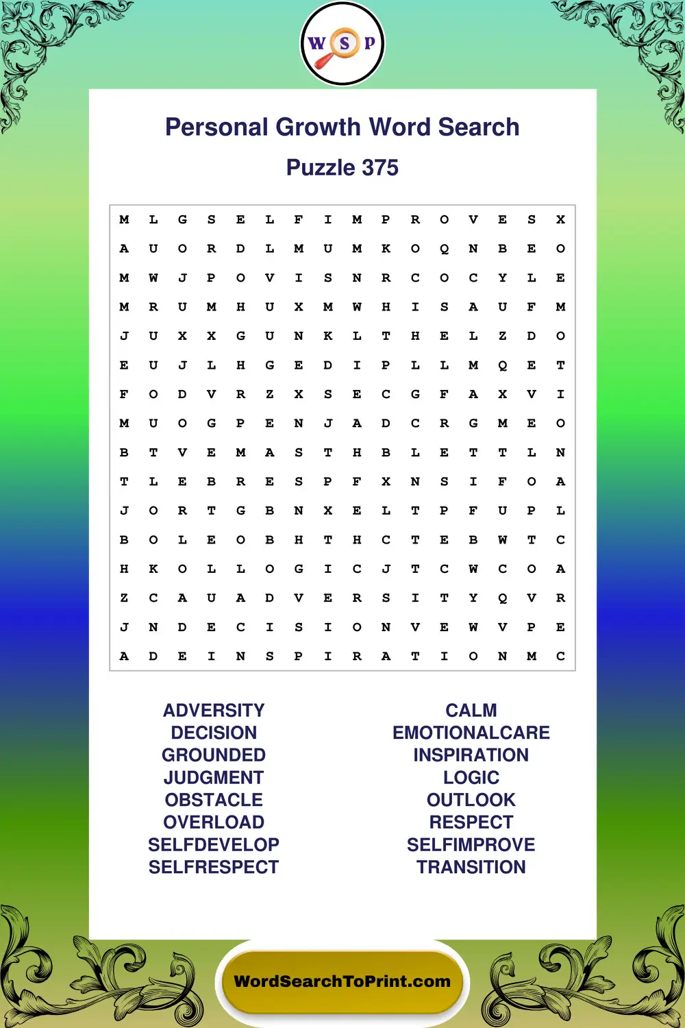 Personal Growth Word Search Puzzle 375