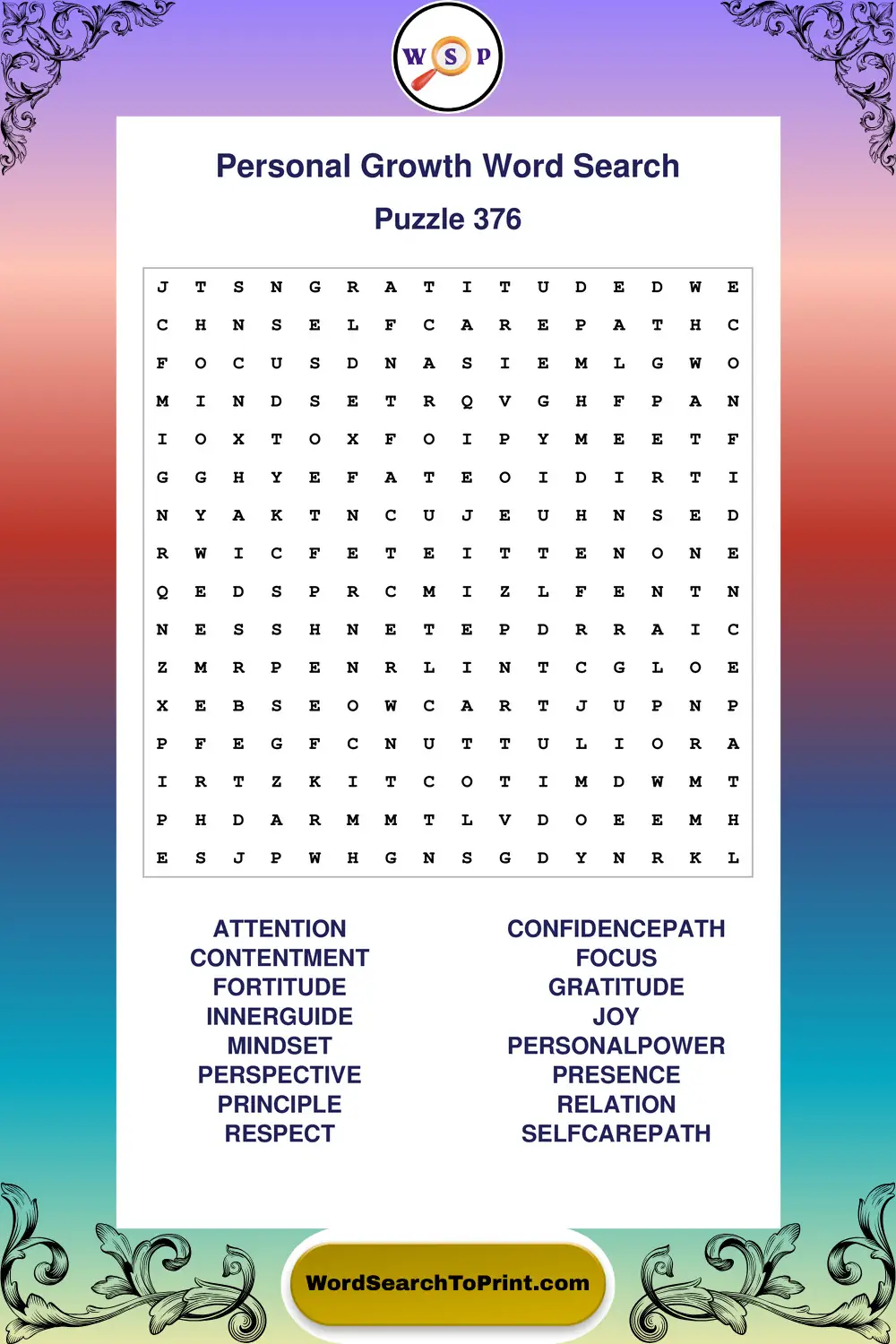 Personal Growth Word Search Puzzle 376