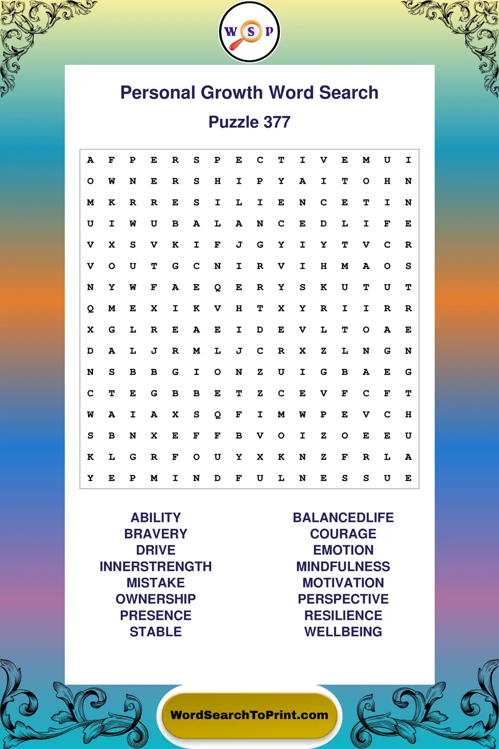 Personal Growth Word Search Puzzle 377