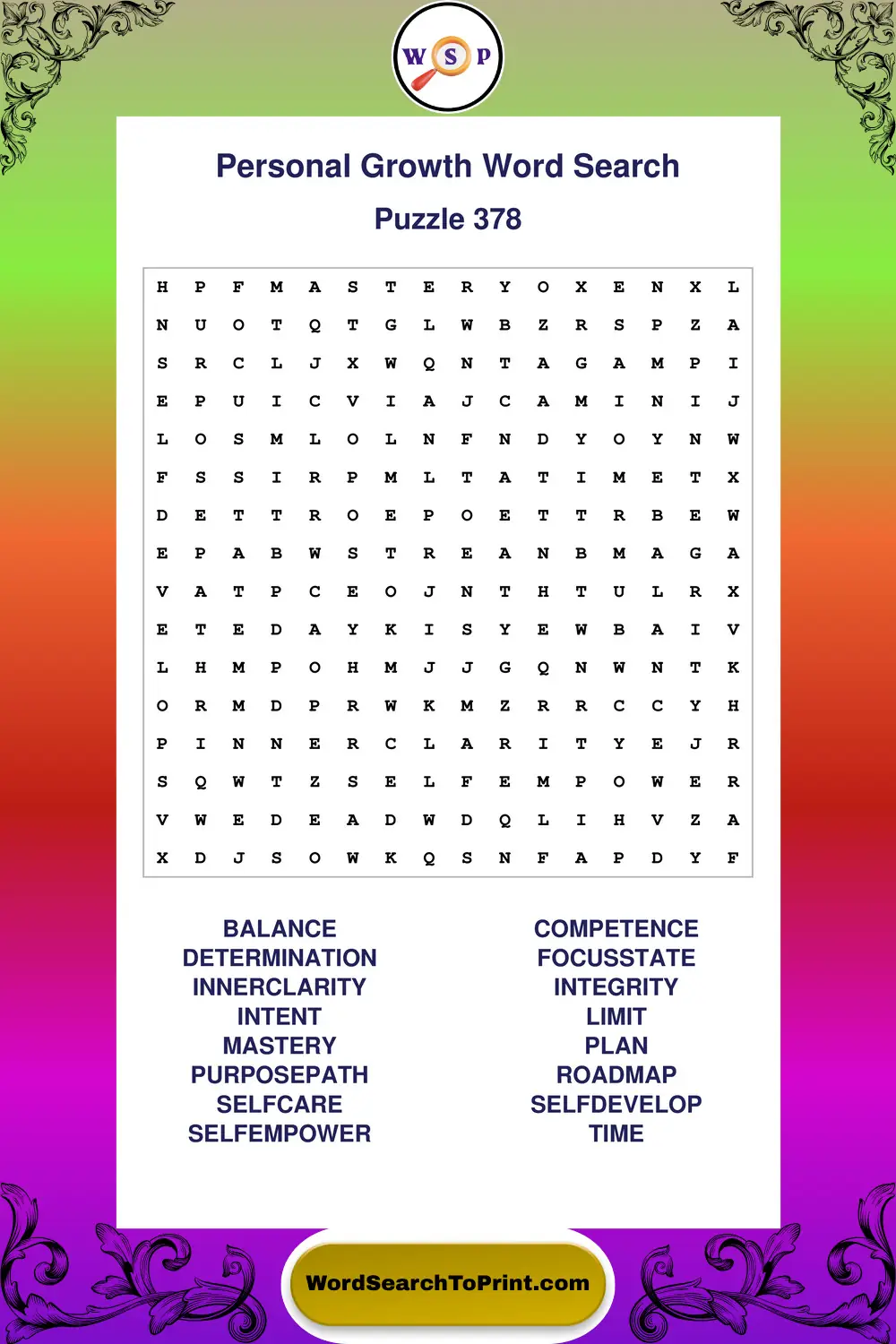 Personal Growth Word Search Puzzle 378