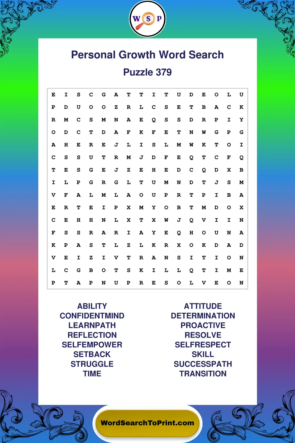 Personal Growth Word Search Puzzle 379