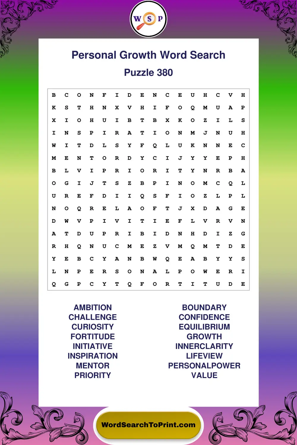Personal Growth Word Search Puzzle 380
