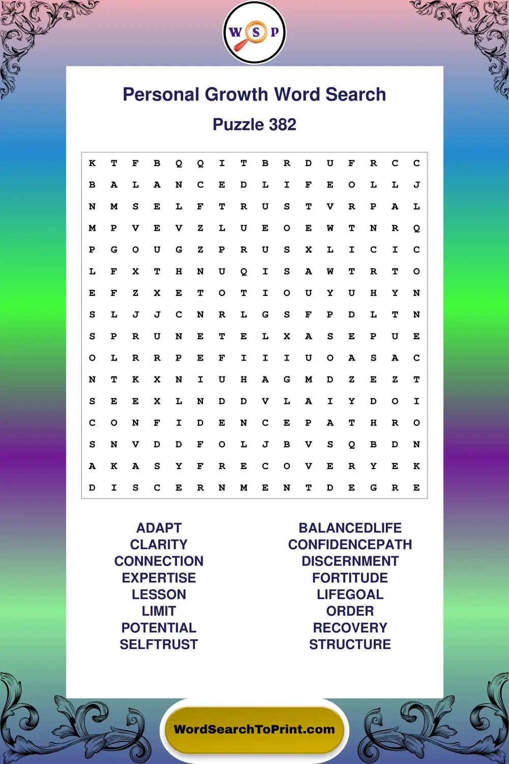 Personal Growth Word Search Puzzle 382