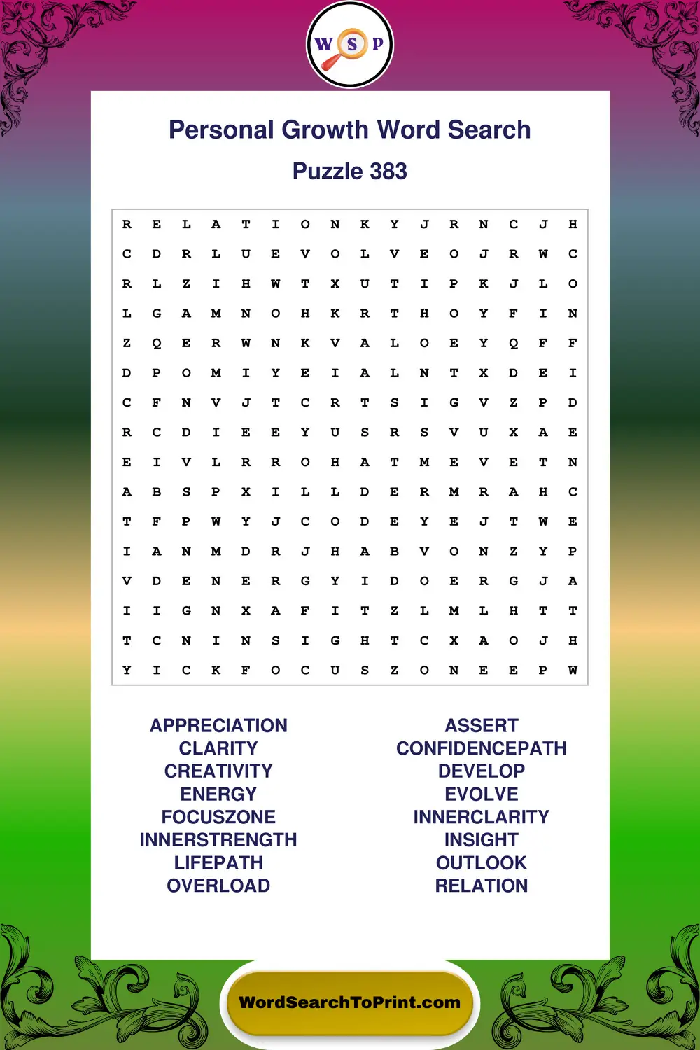 Personal Growth Word Search Puzzle 383