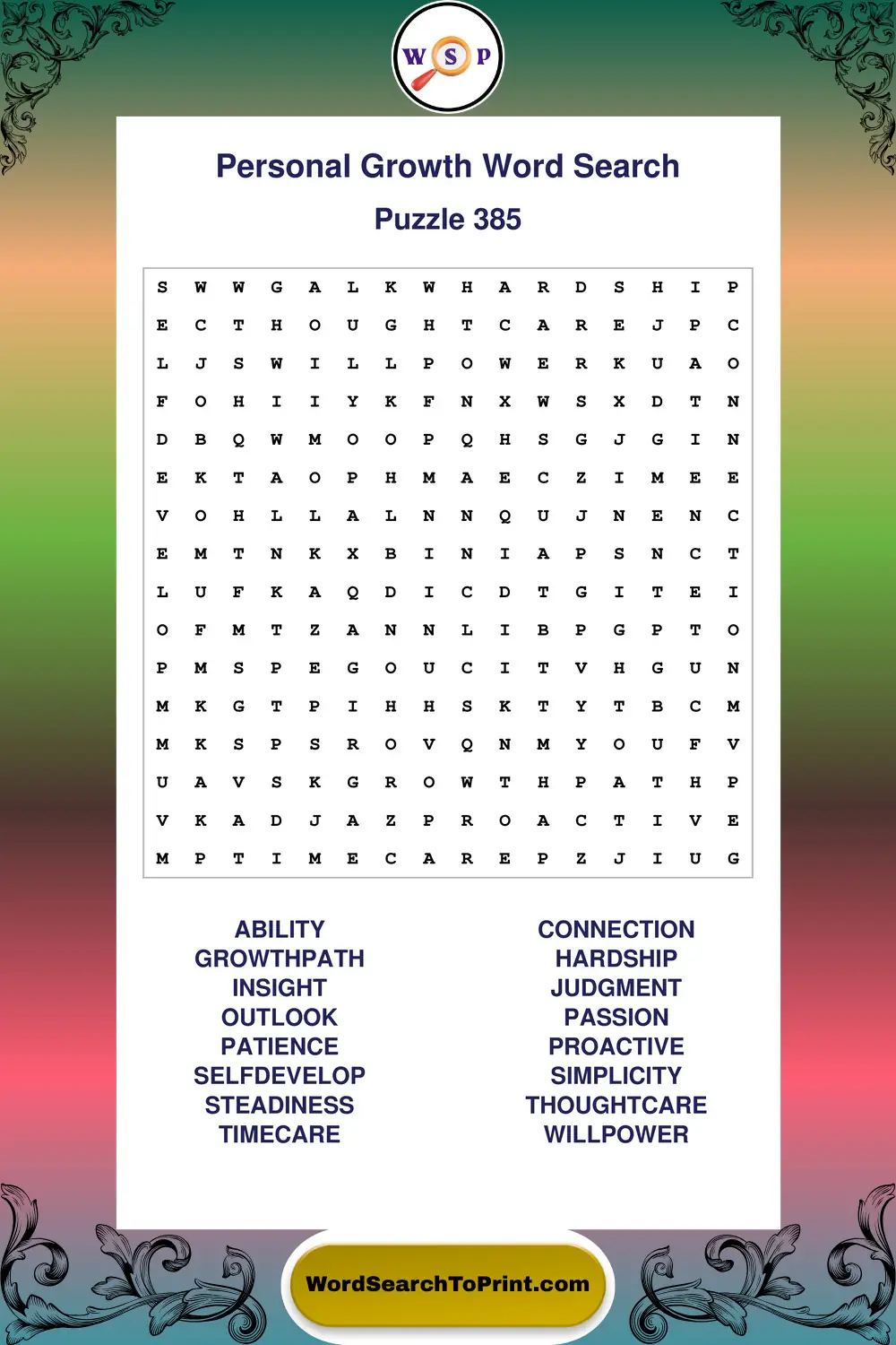 Personal Growth Word Search Puzzle 385