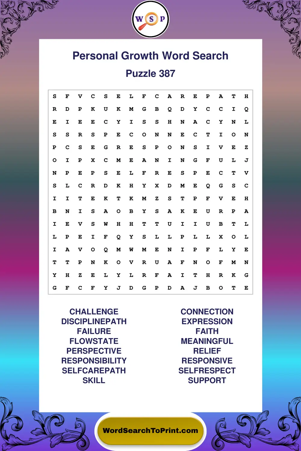 Personal Growth Word Search Puzzle 387