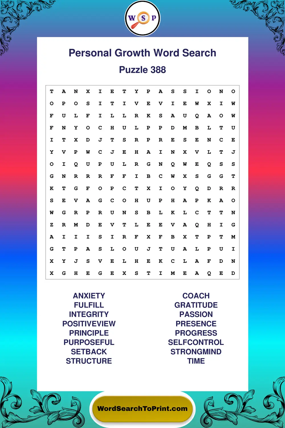 Personal Growth Word Search Puzzle 388