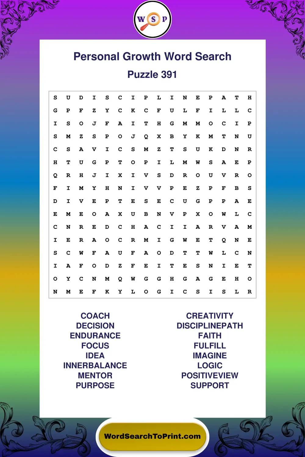 Personal Growth Word Search Puzzle 391