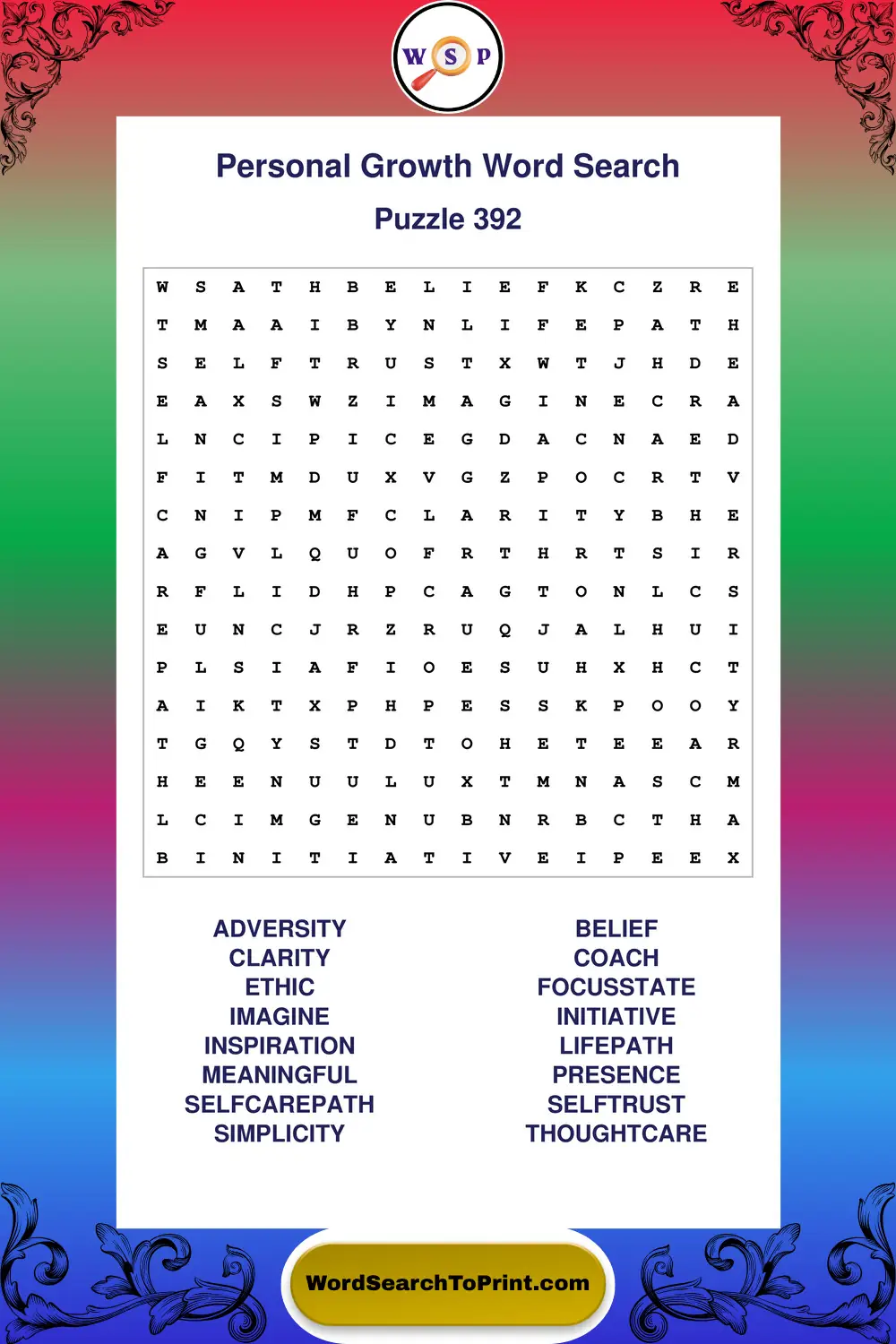 Personal Growth Word Search Puzzle 392