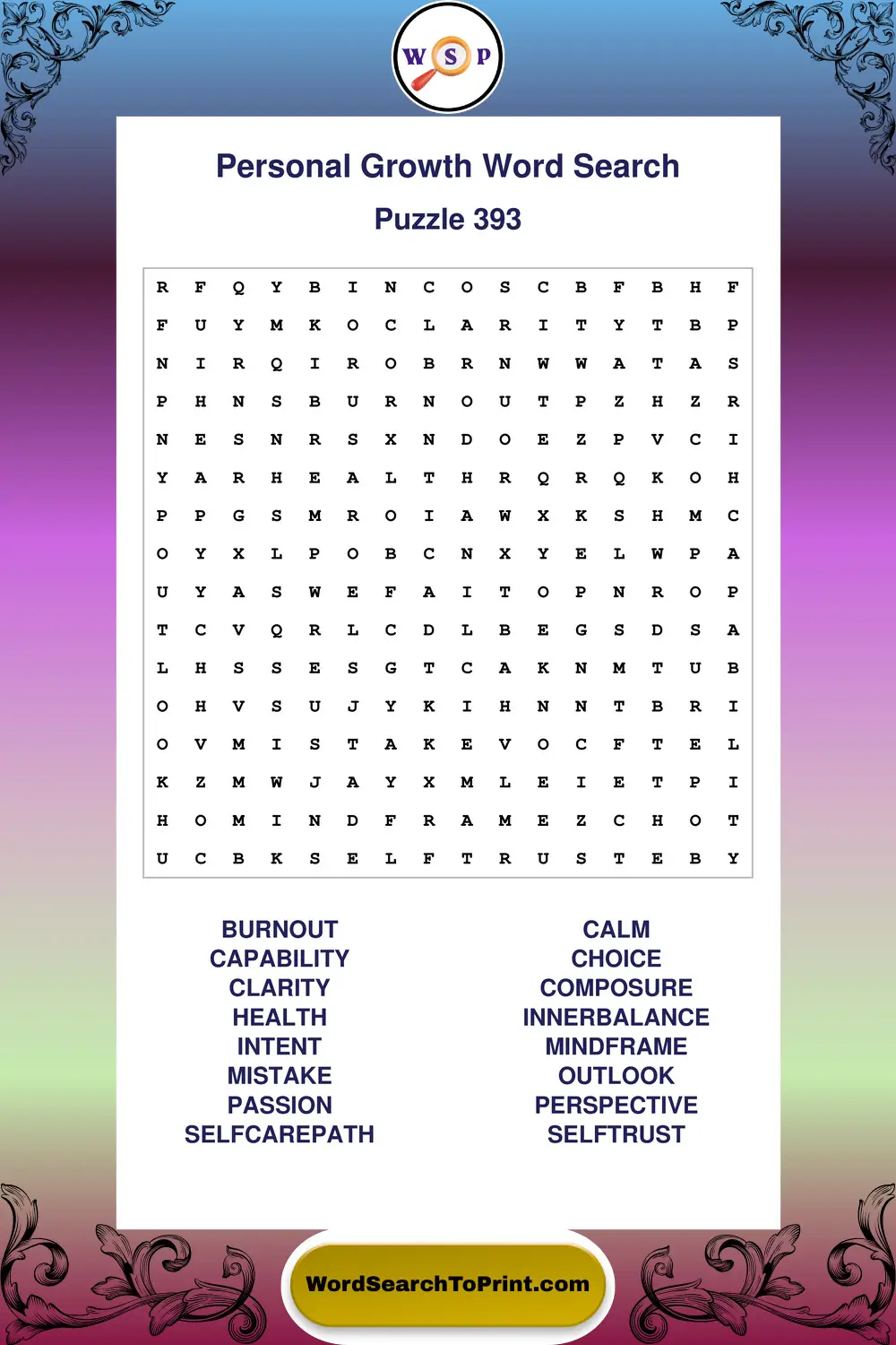 Personal Growth Word Search Puzzle 393