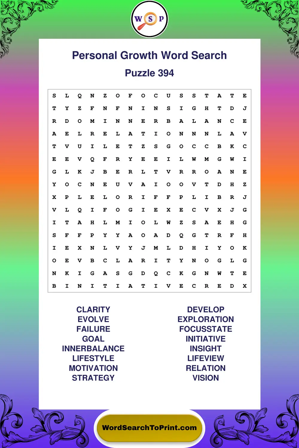 Personal Growth Word Search Puzzle 394
