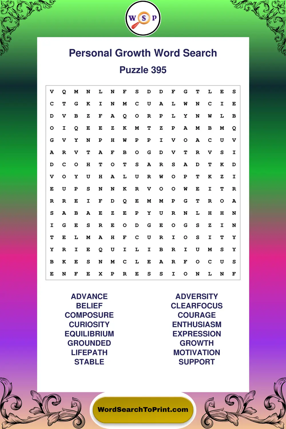 Personal Growth Word Search Puzzle 395