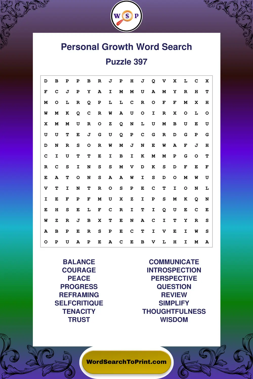 Personal Growth Word Search Puzzle 397