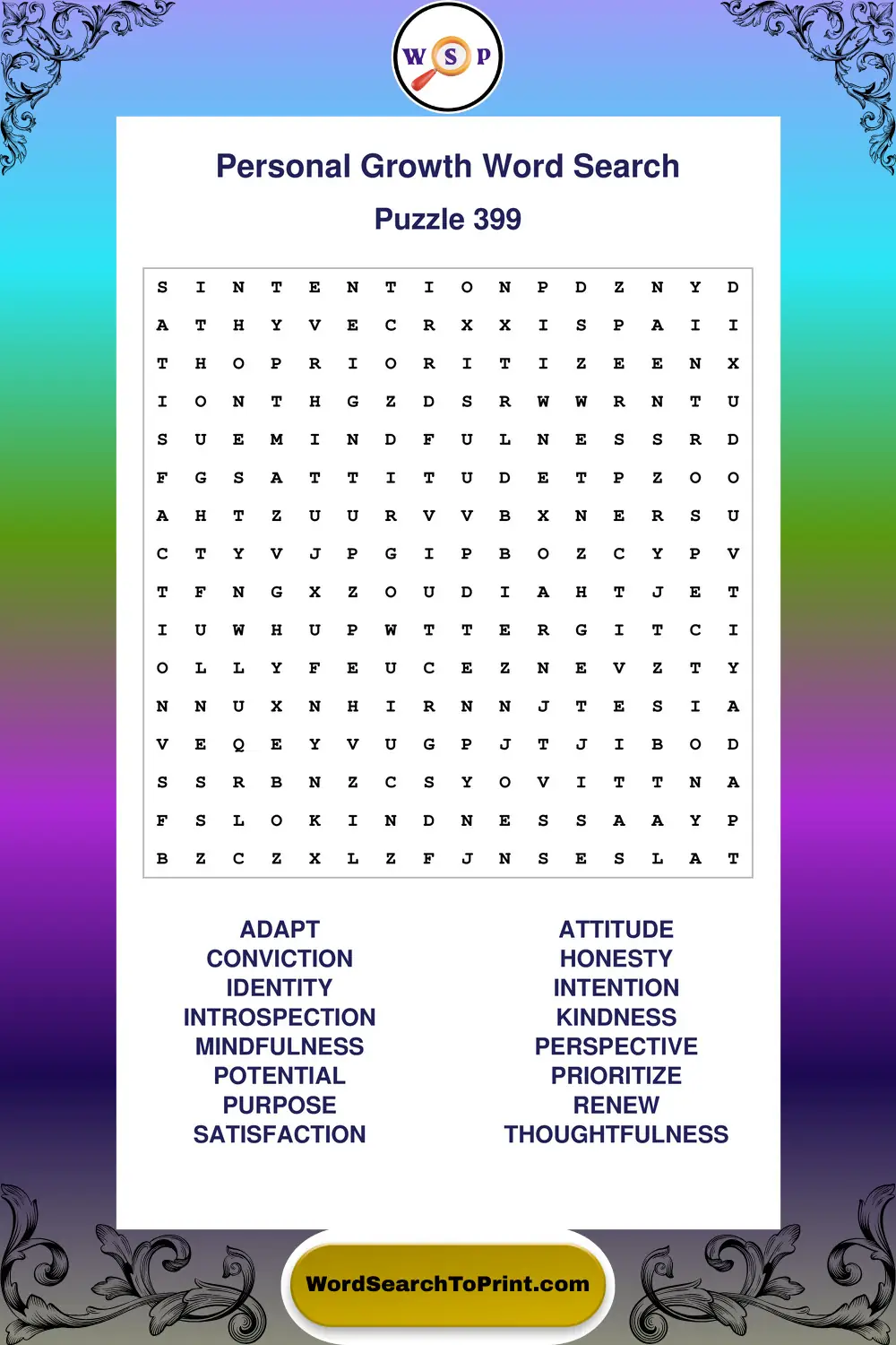 Personal Growth Word Search Puzzle 399