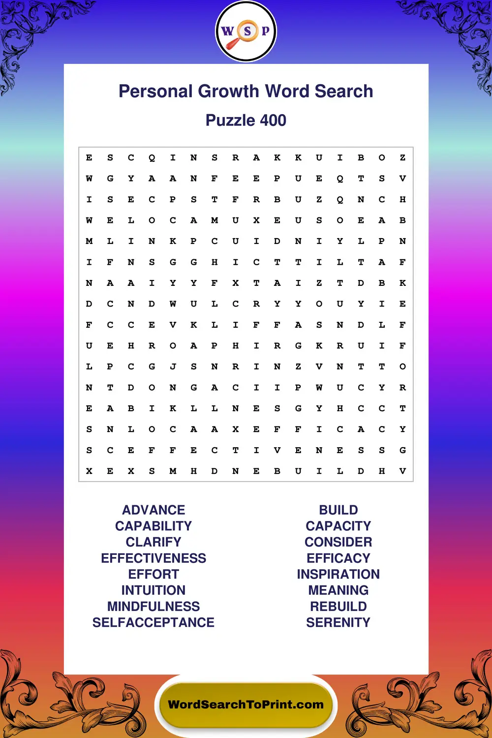 Personal Growth Word Search Puzzle 400